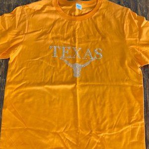 New * TEXAS LONGHORNS * UT * Custom ORANGE Tee GLITTER STUDS * BEVO * Ladies S